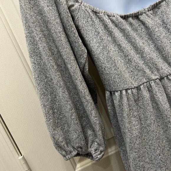 Max & Ash Gray Dress Sz Small Baby Doll Neck 3/4 Sleeve On Off Shoulder Mini - Picture 8 of 11